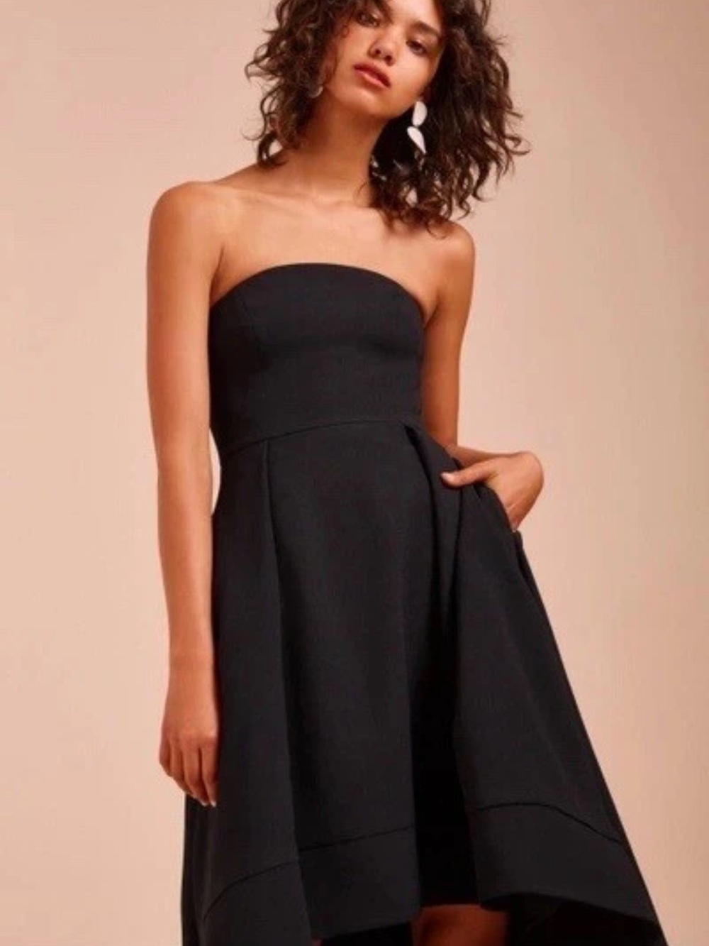 C/MEO COLLECTIVE | Black Entice Strapless Gown | High Low Hem Cocktail Dress XS